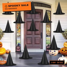 12 PCS Halloween Witch Hats, Black Hanging Witch Hats Porch Yard Decor