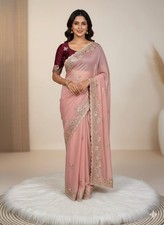 Bollywood Sari Indian Wedding Wear Party Blouse Pakistani Ethnic Designer Saree