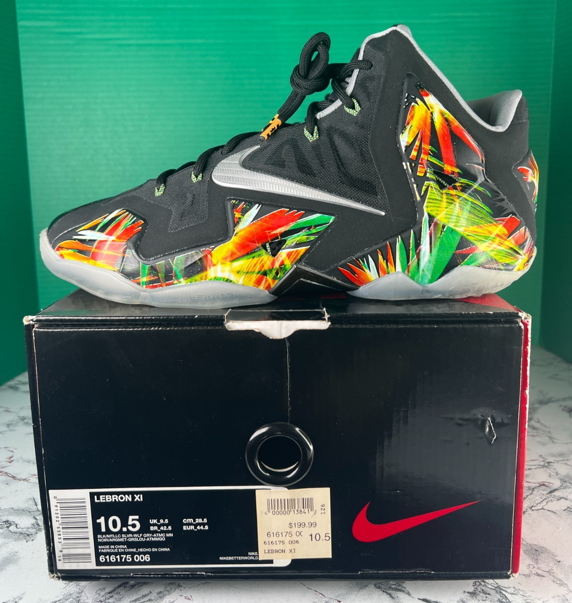 Nike LeBron XI 11 Everglades Black Metallic Silver 616175-006 Size