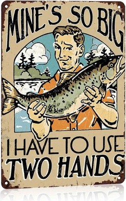 Big Fish Fishing Vintage Nautical Garage Tin Metal Signs Home Décor 8x12