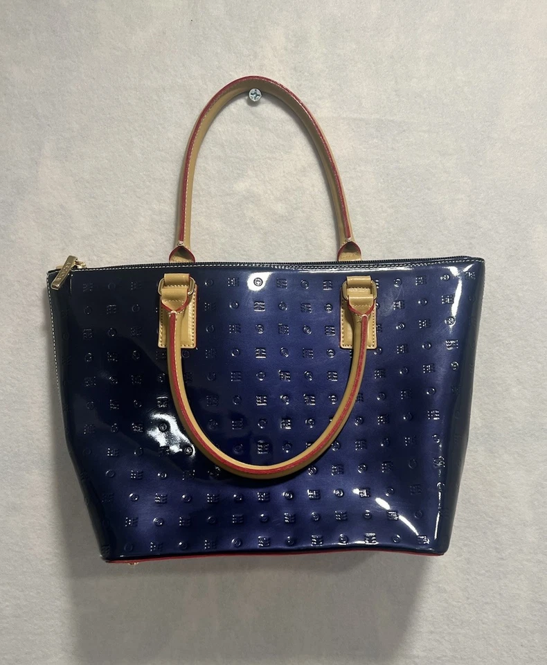 ARCADIA Patent Calf Leather Top Handle Bag Made In Italy Ocean Blue - Image 2 of 4
