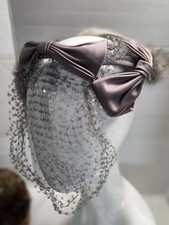 Vintage 1940s/50s Purple Gray Women's Hat Fur And Bow Veil Detailing
