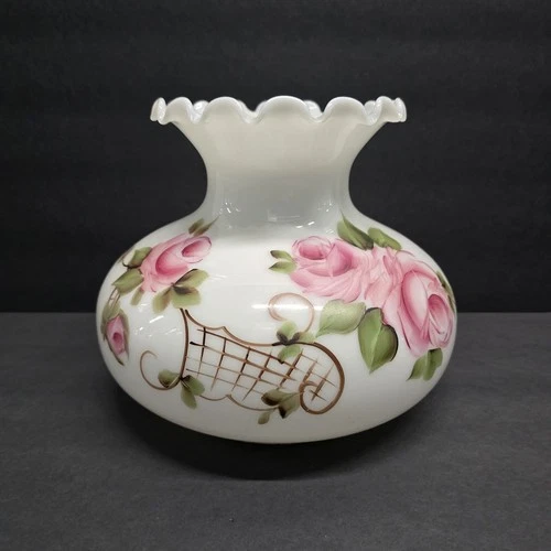 Vintage Gone With The Wind Milk Glass Lamp Shade 10" Hand Painted Artist Signed