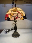 VTG Floral Rose Tiffany Style Plastic Stained Glass  Lamp Shade 10" W/ Lamp