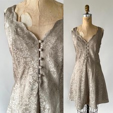 Vintage 1990s Erika Taylor Intimates Gold Satin Jacquard Mini Slip Dress Nightie