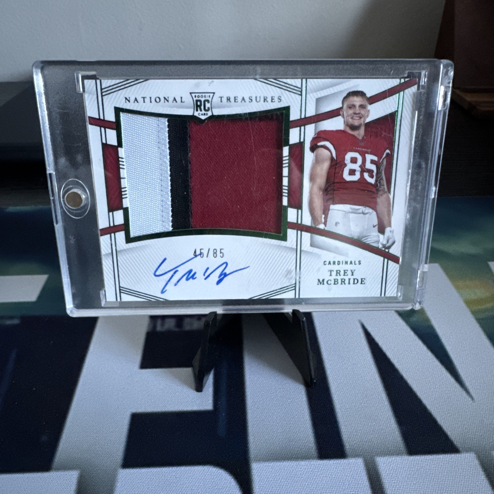 2022 NATIONAL TREASURES - Trey McBride RPA Rookie 3 Color Patch Green Auto #d/85