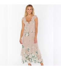 NWT Show Me Your Mumu Neutral Floral Midi Reese Ruffle Dress Size XS