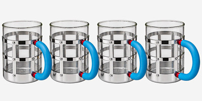 Made in Italy/Alessi Coffee mugs with silver case/blue handles