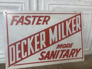 Vintage Decker Milker Holstein Dairy Cow Milk Can Corn Seed Sign Feed Tractor