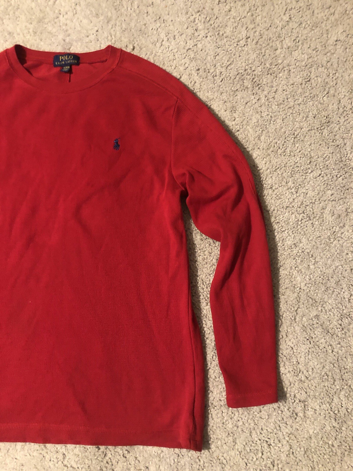 Polo Ralph Lauren Waffle Knit Shirt Boys XL Youth Long Sleeve Red Thermal Stains thumbnail 4