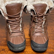 Lugz Women's Brown Faux Leather Fur Trim Lace Up Winter Snow Boots Sz 7