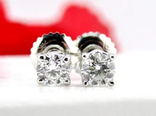 Natural Diamond Solitaire Stud Earrings 14k White Gold Genuine Real 4mm-1/2 Ctw