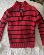 Boys Chaps Mock Neck Sweater Red/Black Striped Size Medium 10-12