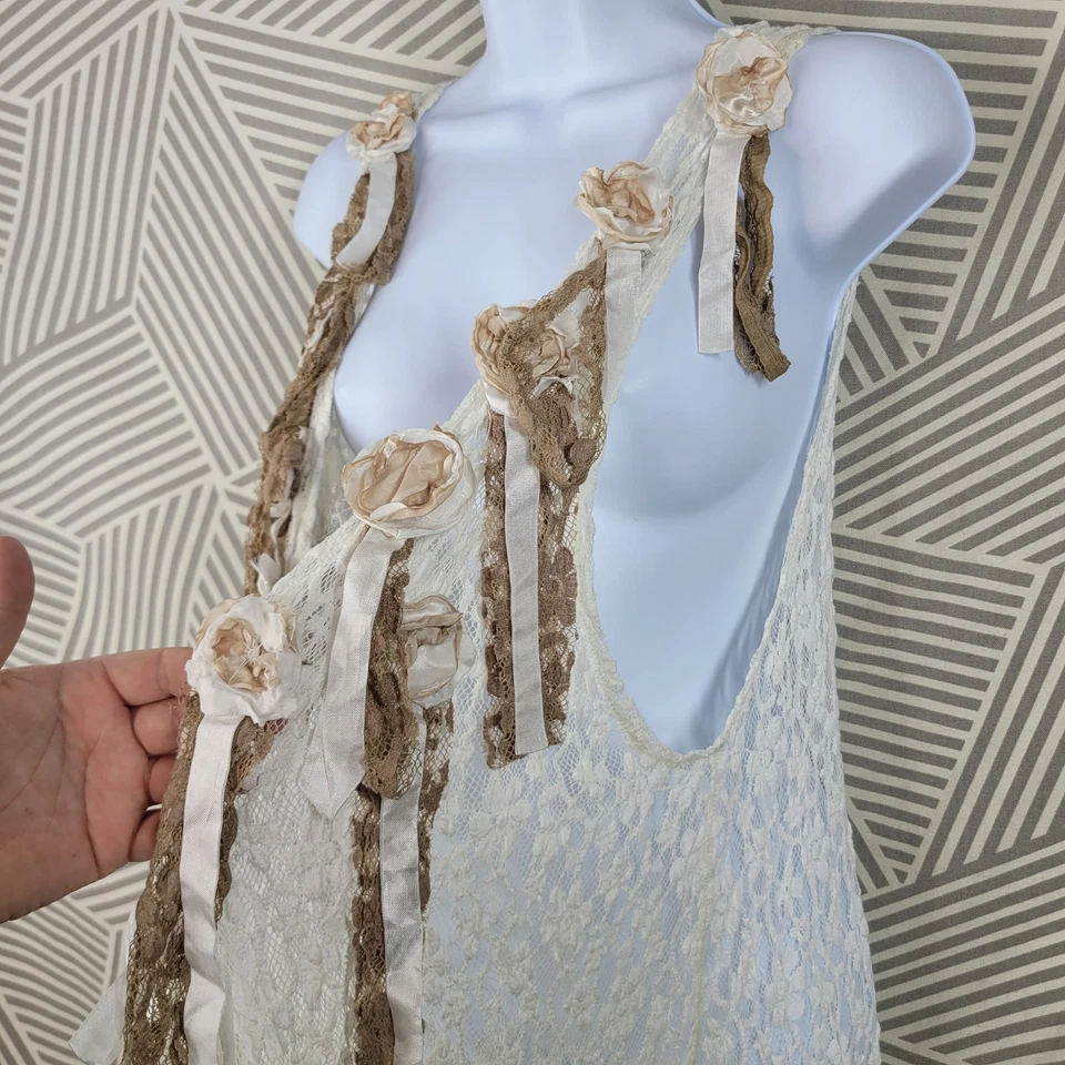 Vintage Lace Vest Sheer Medium Large XL 1X 2X 3X Romantic Long Whimsigoth Fairy - Image 4 of 4