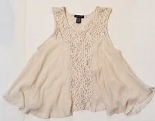 Womens Tank Top Sz Med Beige Lace Boho Flowy Coquette Festival Feminine Ethereal