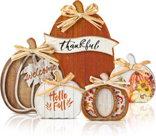 5 Pcs Fall Decor for Home Brown Pumpkin Table Centerpiece for Tiered Tray