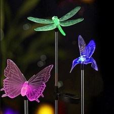 Multicolor LED Solar Garden Lights Outdoor Dragonfly Butterfly Bird Lawn Lamps