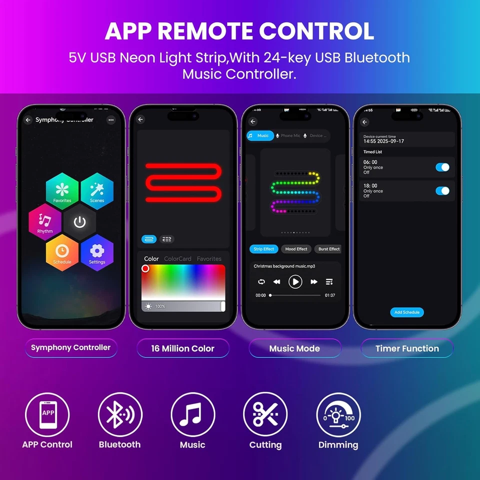 Striscia LED Neon RGB WS2812B 5V,Alimentazione Usb,Illuminazione a 360° Tubo Led - Immagine 4 di 4