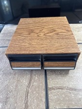 Vintage Woodgrain Dual Cassette Tape Storage Organizer Case Holds 26 Tapes