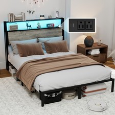 DUJAHMLAND Bed Frame Full Queen with Storage Headboard and Charging Station