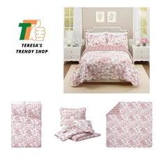 Garden Toile 3-Piece Reversible Quilt Set - Lightweight Coverlet Set, Floral ...
