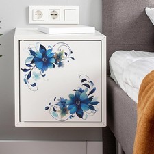 Blue Daisy Botanical Flower Wall Stickers, Floral Art DIY Wall Decals Removab...