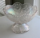 US Glass Clear Ice Carnival Glass Cosmos & Cane Pedestal Bowl Small Compote