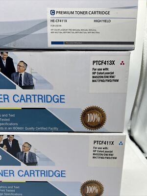 Lot of 3 Premium Compatible HP Color Laser Toner PTCF413X (MAGENTA) PTCF411 CYAN