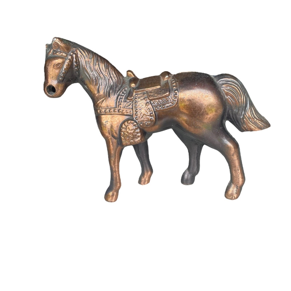 Lot Of 2 Pot Metal Copper Bronze Horse With Saddle Vintage