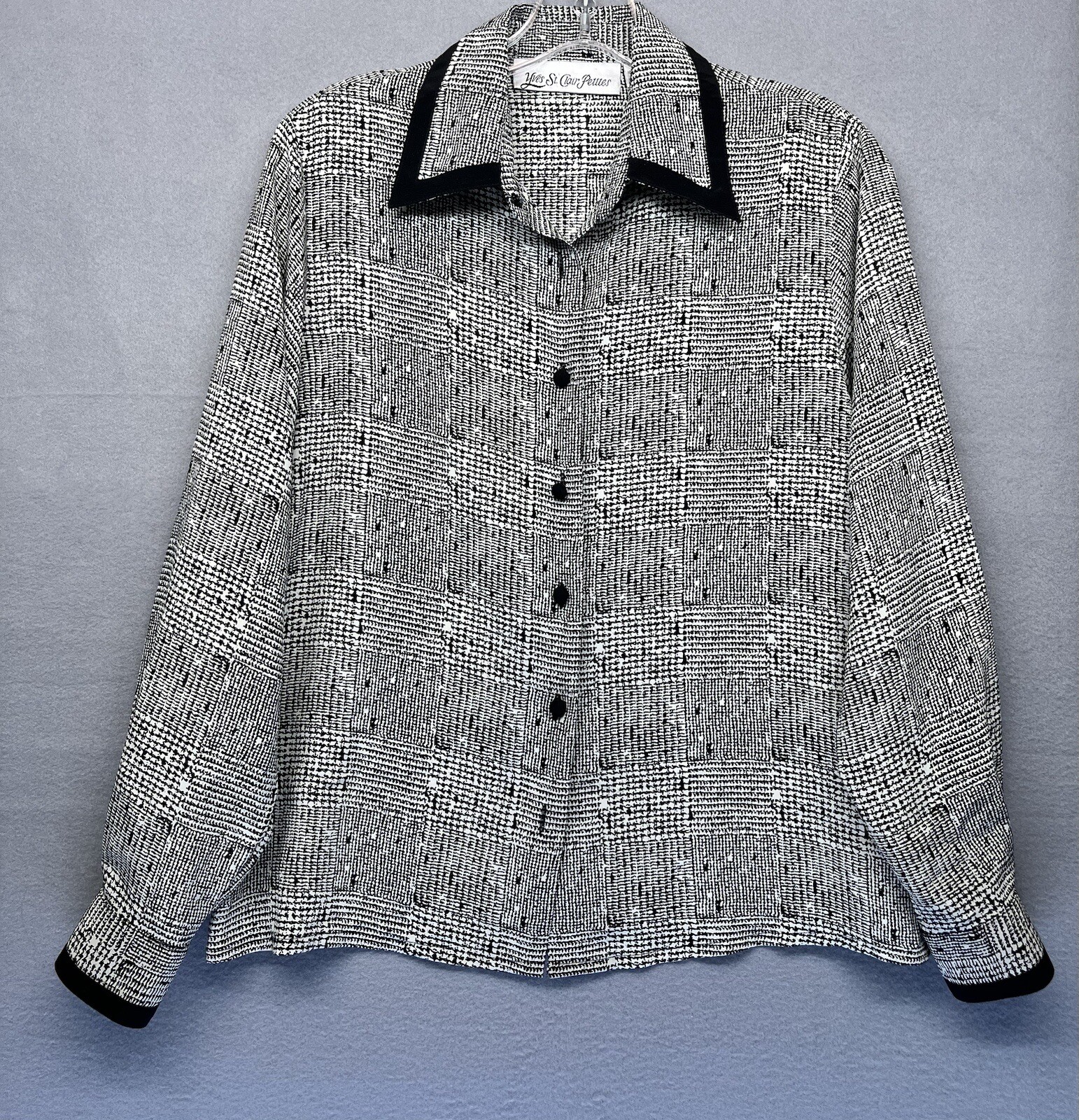 SAINT LAURENT Camicia Yves St. Clair petites donna nera bianca manica lunga colletto con bottoni 6P