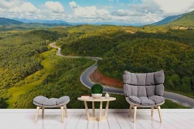 3D Cloud Sky Green Land Highway Self-adhesive Removable Wallpaper Murals Wall