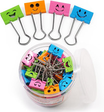 Smiling Binder Paper Clips - 40 Pcs 19Mm Mini Colored Metal Fun Clip Clamps with