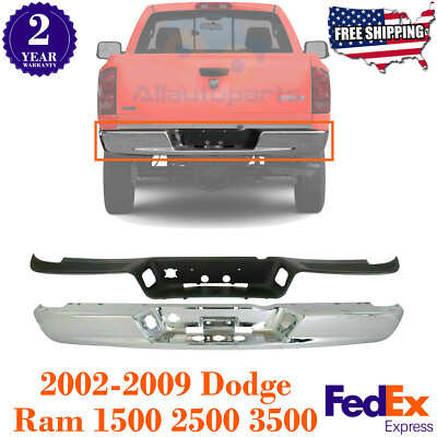 Rear Chrome Bumper + Step Pad For 2002-2008 Dodge Ram 1500 / 03-09 Ram 2500 3500