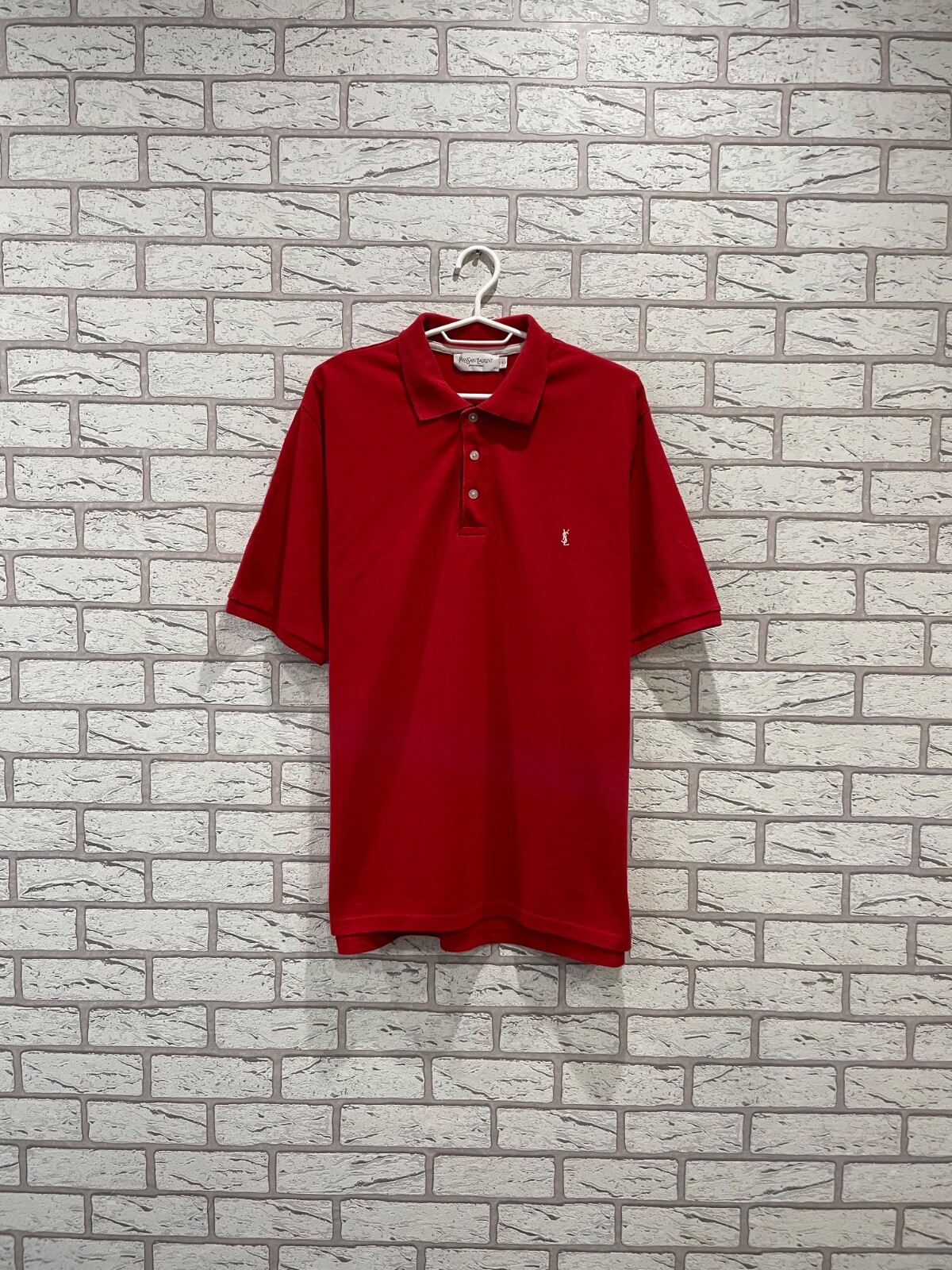 Polo Vintage Yves Saint Laurent YSL Mini Logo Rosso Lusso Uomo Taglia L