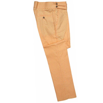 Mens Gurkha Pants Polka Dot Orange White Slim Straight Flat Front Trousers 40
