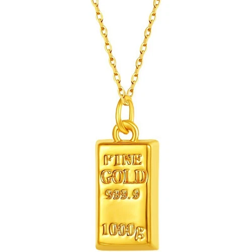 Reines 999 24K Gelbgold Glück länglich mit 18K dünnen O-Gliedern Halskette 18 Zoll Anhänger - Bild 1 von 12