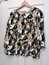 Womens XL Vintage Collections Etc Cats 3/4 Shirt All Over Print AOP  Sequins