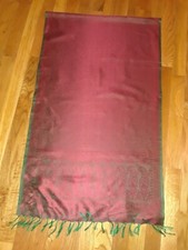 Maroon Red Green Paisley Fringe 100 Silk Oblong Scarf Wrap 70" India