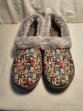 BOBS by Skechers Snuggle Dogs Gray Fur Lined Slippers Size 9 EUC