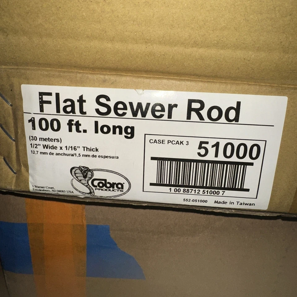 Flat Sewer Drain Rod Tool Cobra 100 Ft Long 1/2 “ Wide X 1/16 Thick (51000) - Image 3 of 3