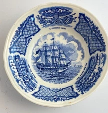 Alfred Meakin Fair Winds 5"  bowl Fruit Blue  white Transferware  schooner ship