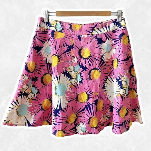 SPORTSGIRL Cute Hot Pink Floral Flared Mini Skirt Summer Boho Short Circle 12-14