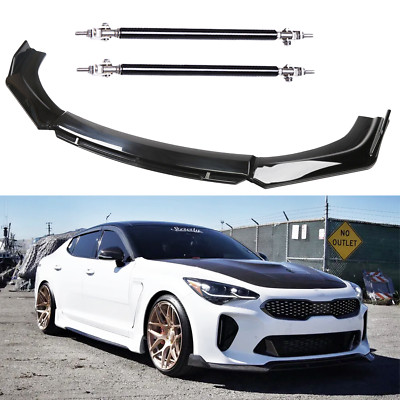 Gloss Black Front Bumper Lip Splitter Spoiler Strut Rods For Kia Optima Kit