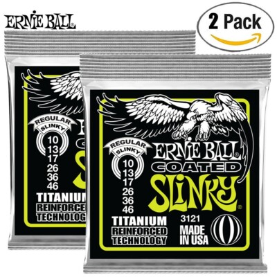 2-PACK Ernie Ball 3121 Regular Slinky Coated Electric Guitar Strings 10-46