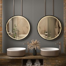 Round LED Bathroom Mirror HD Dimmable 3 Color Vanity Mirror AntiFog Wall Hanging