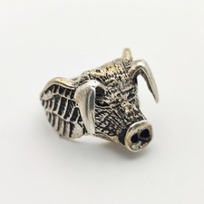 925 Sterling Silver Eddie Munson Hogs Head Gothic Biker Ring 