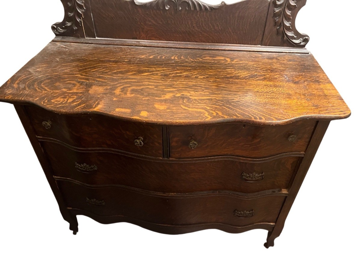 Antique Victorian Tiger Oak Serpentine Dresser/ chest of drawers Beveled Mirror | eBay Antique Victorian Tiger Oak Serpentine Dresser/ chest of drawers Beveled Mirror | eBay