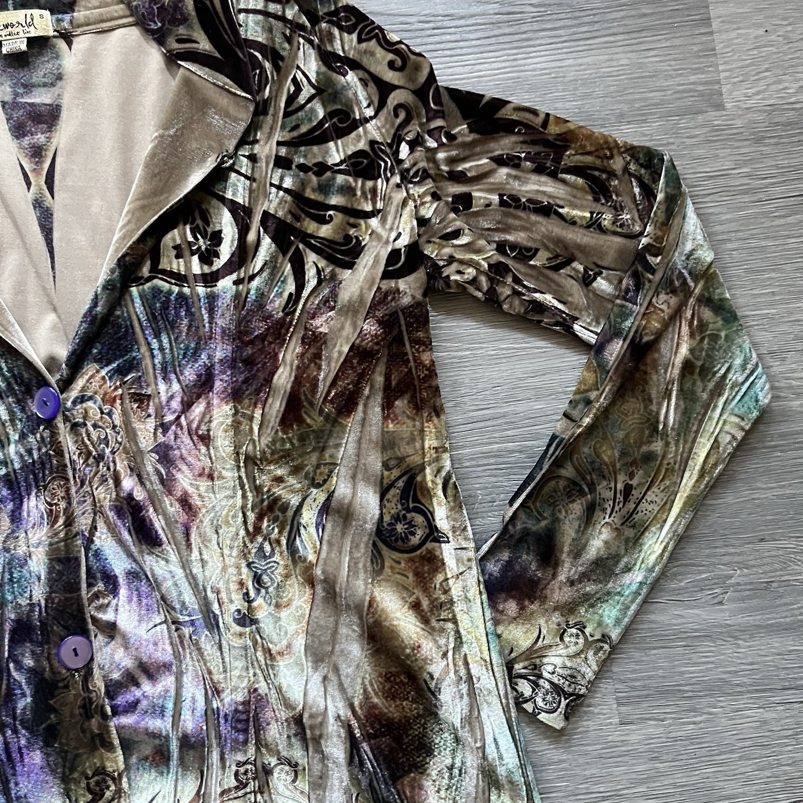 One World Boho Multicolor Patterned Button Front … - image 5