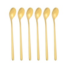 Long Handle Iced Tea Spoon, 6 Pcs 6" Stainless Steel Long Spoons, Gold Tone