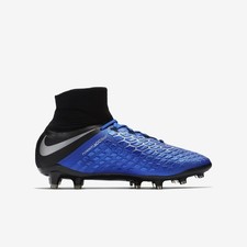 New JR Nike Hypervenom 3 Elite DF FG Soccer Cleat Blue Black Sz 5Y / Womens 6.5